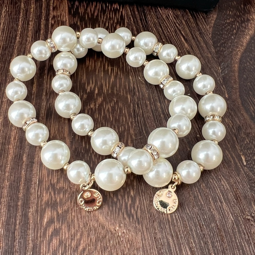 Charter Club Sabine Glass Pearl Stretch Bracelet Set B9 - Picture 2 of 2